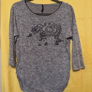 Skinny Minnie Gray Elephant Design Long Sleeve Top